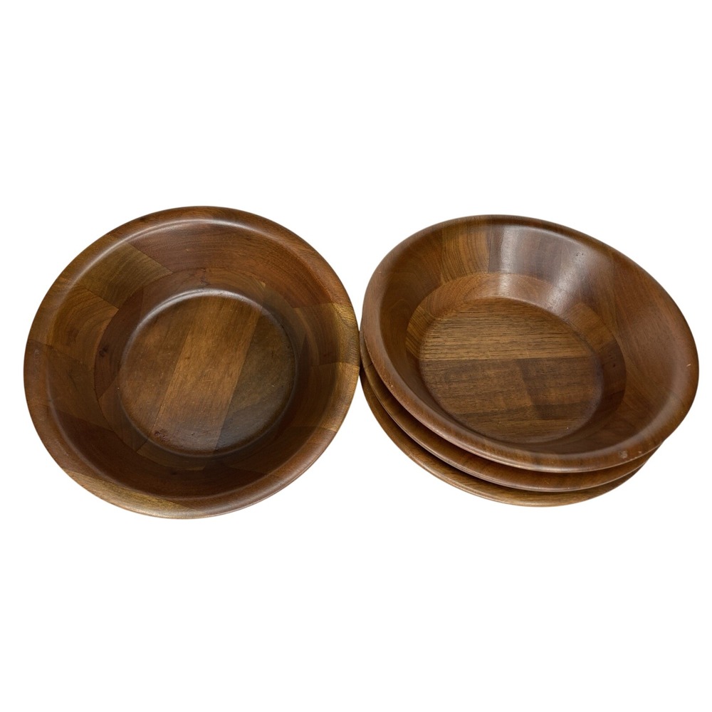 Vintage Set of 4 Vermillion Real Walnut Salad Bowls 6" Mid-Century Modern